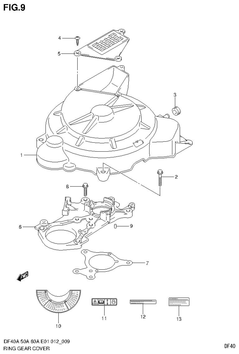 Suzuki DF40AST, DF50A, DF50ATH RING GEAR COVER (DF60A E40) parts diagram